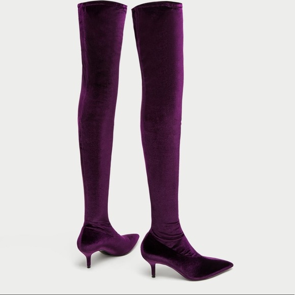 GORGEOUS NWT ZARA Over The Knee High Velvet Boots - Picture 2 of 8